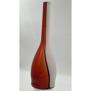 Vintage Orange, White, Black Art Glass Bottle Vase Home Décor Accent Statement